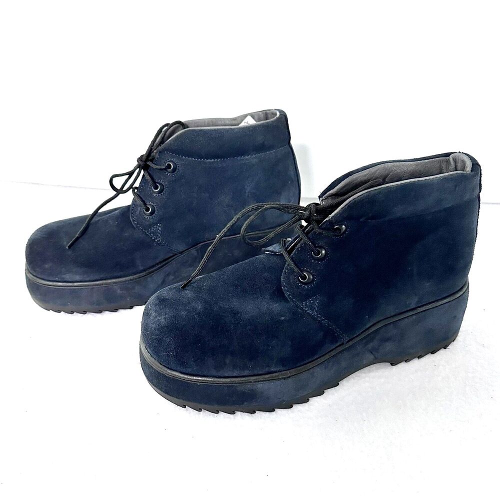 Piedini Size 5.5 Boys Suede Chukka Boots Navy Blue Leather Italy Ankle Boot